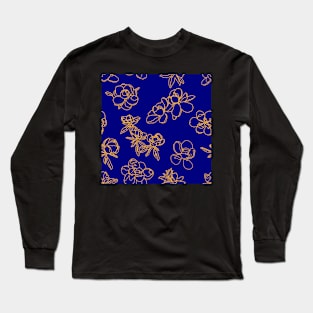 Magnolia Sketch Repeat Gold on Dark Blue 5748 Long Sleeve T-Shirt